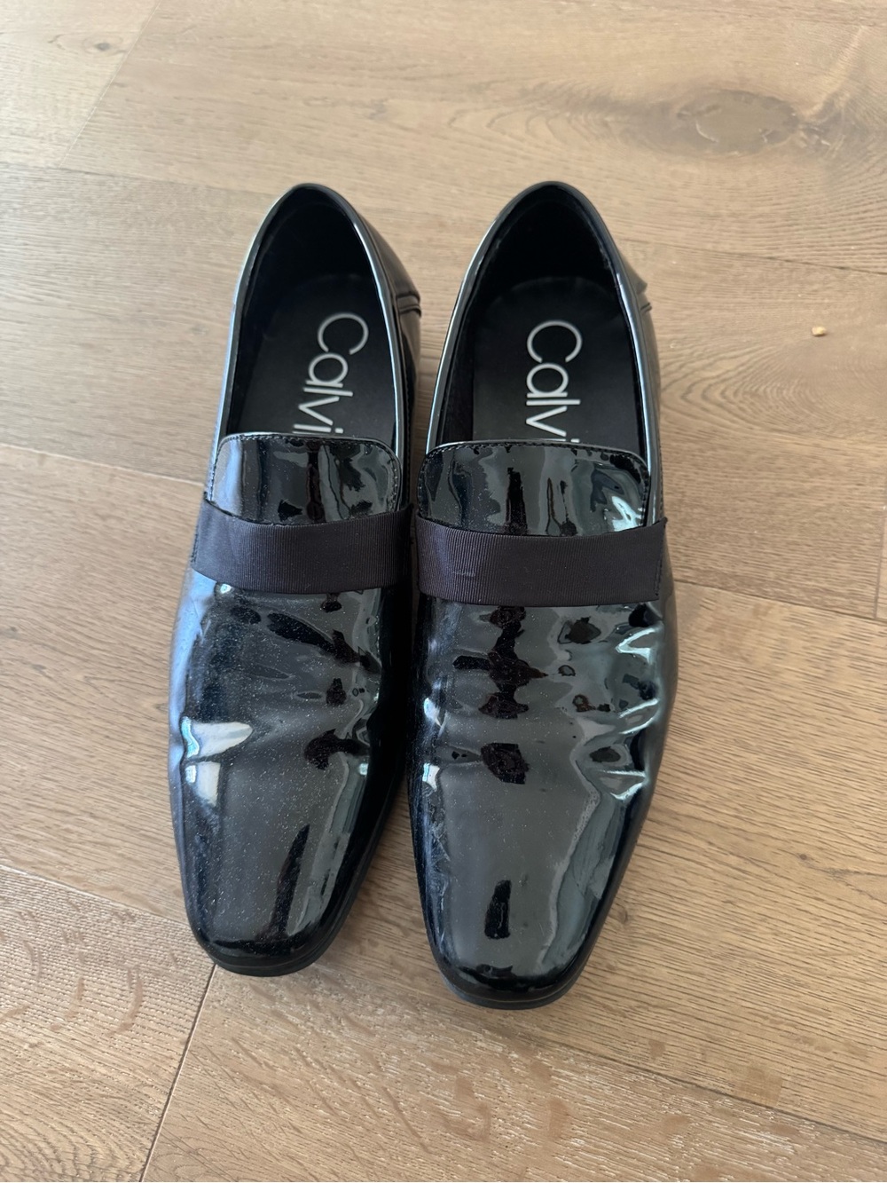 Calvin Klein Black Patent Leather Slip-On Loafers with Elastic Band